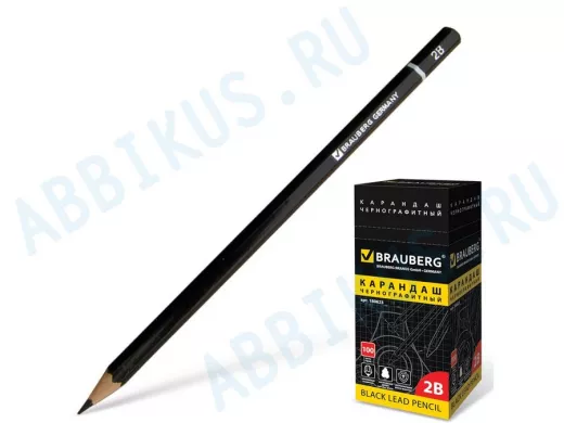 Карандаш чернографитный "BR-75506" , 1 шт., "Touch line", 2В, без резинки, корпус черный, заточ
