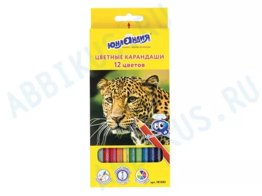 Карандаши цветные "BR-75638"  "МИР ЖИВОТНЫХ", 12 цветов, классические заточенные
