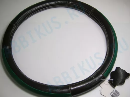 Оплетка на руль 38 см. M 4716 III D кожа коричневая+зеленая кожа вставка сверху "гладкая"