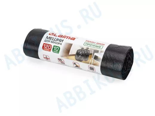 Мешки для мусора 120литров, черные, в рулоне 10шт, ПНД, 18 мкм, 70х110см(+5%), прочные "BR-78267"