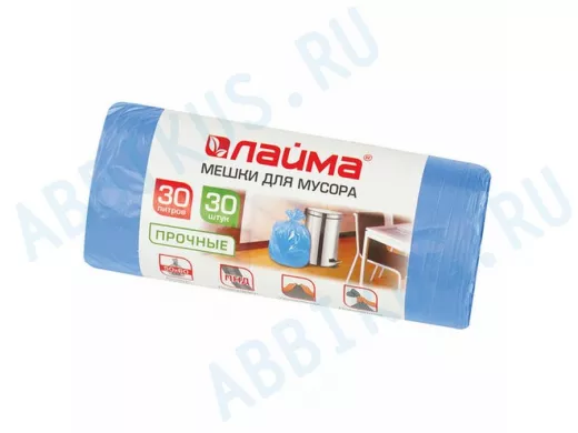 Мешки для мусора  30литров, синие, в рулоне 30шт, ПНД, 10мкм, 50х60см(+5%), прочные "BR-78280"