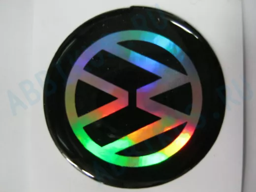 наклейка (объемная) "На колпаки "Volkswagen" наружная голограф., (цвет черный), (комп.4 шт),диам.4см