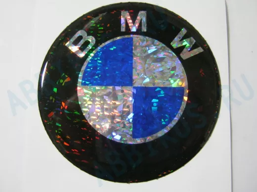 наклейка (объемная) "На колпаки "BMW" наружная голограф, (цвет черный), (комп4 шт), диам.6см  02729