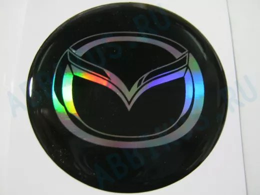 наклейка (объемная) "На колпаки "Mazda" наружная голограф., (цвет черный), (комплект 4 шт), диам.6см