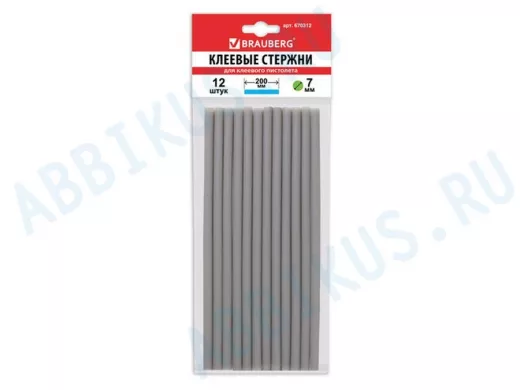 Клеевые стержни, диаметр  7,0мм, длина 200мм, серебристые,КОМПЛЕКТ 12 шт "BR-79875",европодвес