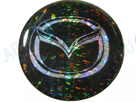 наклейка (объемная) "На колпаки "Mazda" наружная голограф., (цвет черный), (комплект4шт.), диам.4см