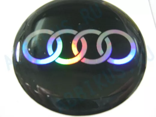 наклейка (объемная) "На колпаки "Audi" наружная голограф., (цвет черный), (комп4 шт.),диам.4см 03116