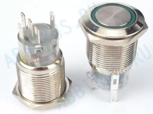 Кнопка без фиксации, металл 19мм., подсветка 12В.